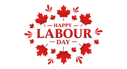 Fototapeta premium Happy labour day greeting card with red maple leaves border greeting patriotic