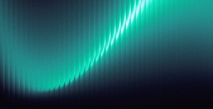 Teal neon light arc glowing on dark abstract background with vertical stripe texture for music event and gaming design