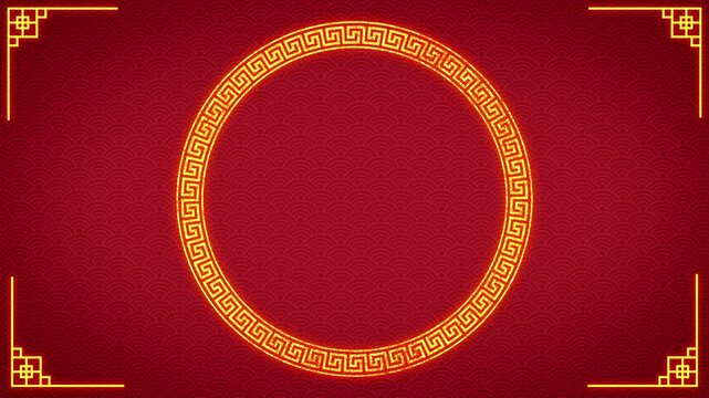 Chinese New Year background with golden circular ornament and festive red pattern