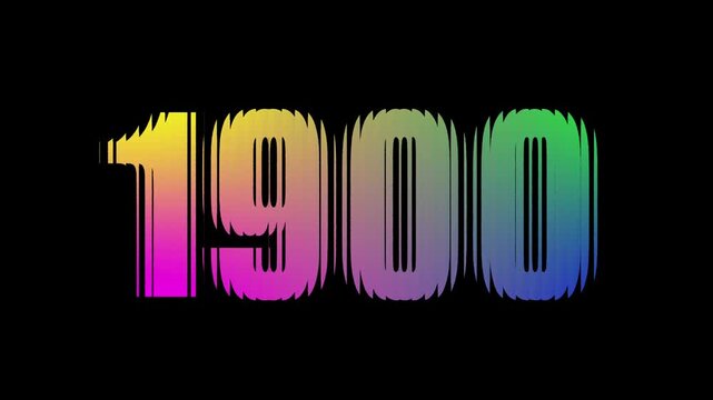 1900 Colorful Gradient Number Animation on Black Background, Retro Year Typography Motion Graphic