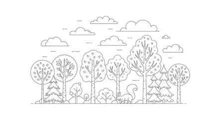 Forest Landscape with Squirrel Outline Vector Illustration © Vect