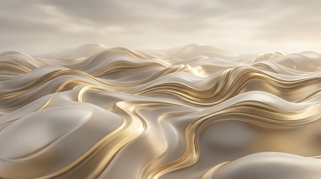 Golden waves create a surreal landscape of smooth flowing forms that resemble liquid metal under soft light.