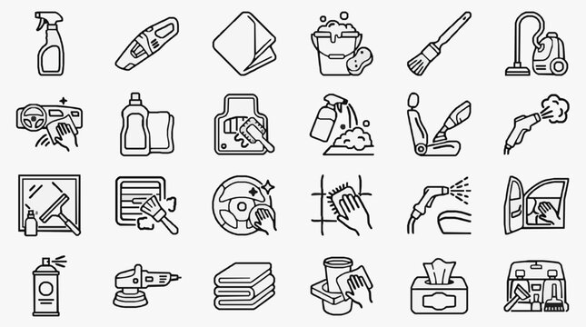 Monochrome car interior cleaning icon with sponge and spray bottle detailing professional auto wash service
