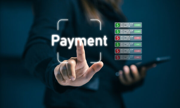 Digital payment transaction technology with online financial transfer, mobile banking, electronic commerce, secure processing, cashless economy and fintech payment solutions.