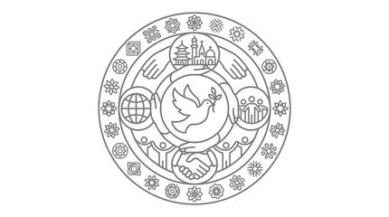 Naklejka premium Circular emblem for world peace and interfaith harmony.