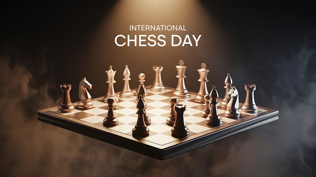 Chess pieces on board for international chess day