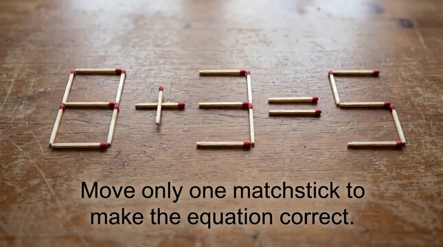 Matchstick puzzle challenges the human brain to solve a mathematical equation through creative problem solving and critical thinking.