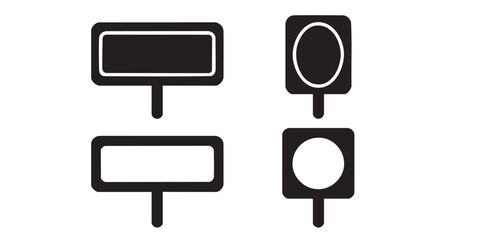 Black Silhouette Vector Set of Outdoor Sign Board and Lollipop Stands © Wimas