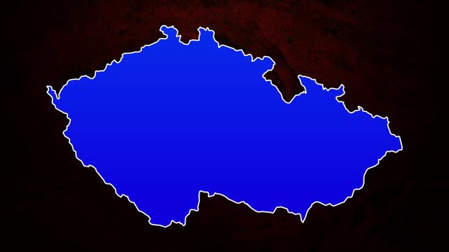 Animated Blue Highlighted Map of Czech Republic on Dark Red Background Loop