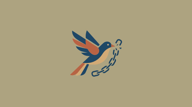 Minimalist Bird Illustration with Broken Chain Symbolizing Freedom and Liberation