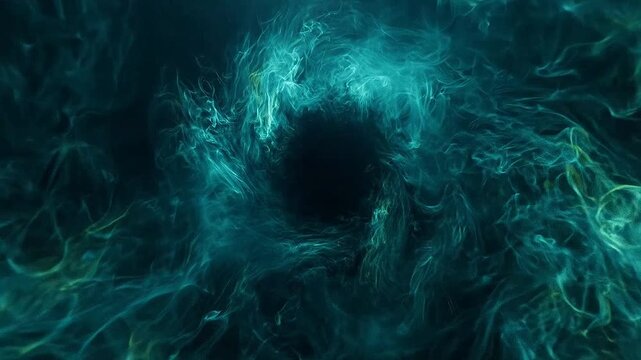 Abstract flowing aqua smoke against dark background artistic motion design