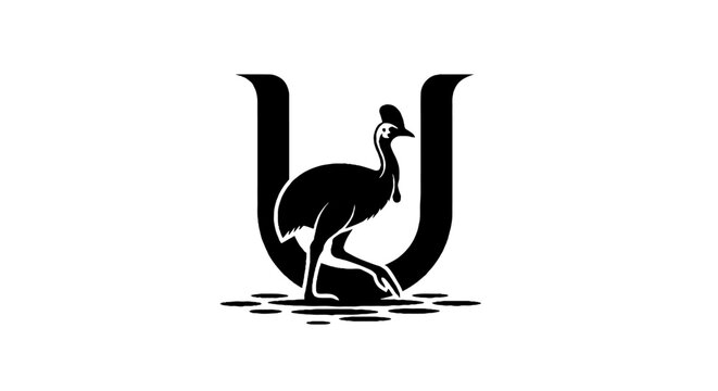 Elegant black and white ostrich logo design.