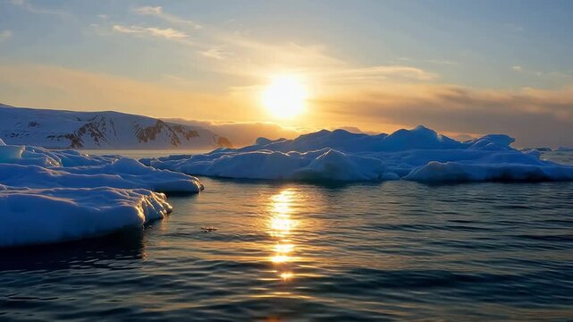 Arctic Midnight Sun on Polar Horizon