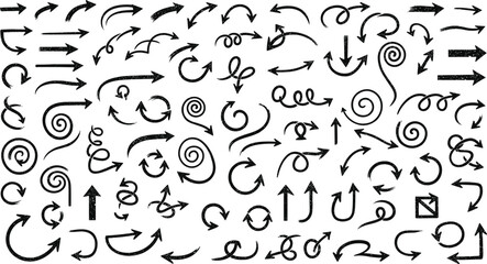 Obraz premium Set of hand-drawn doodle arrows isolated on transparent background design element for your project.