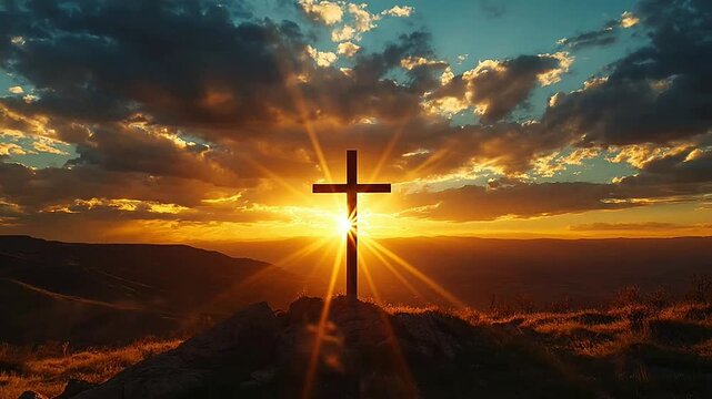 Silhouette cross against a sunset sky symbolizing hope and spirituality