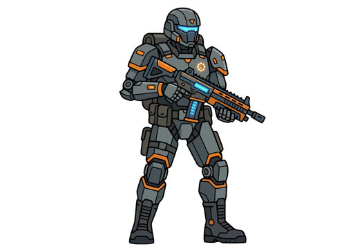 Futuristic Soldier Character Holding Assault Rifle