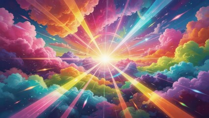 Fototapeta premium Radiant sunburst breaking through multicolored cloud layers