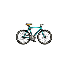 Fototapeta premium Teal Retro Fixie Bike With Smiling Cartoon Sprocket Mascot, Hand Drawn Bold Outline, Playful Gear Character For Children'S Apparel Or Fun Cycling Promotions Vector Illustration