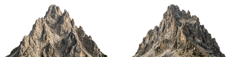 Fototapeta premium Majestic rocky mountain peaks of the dolomites isolated on transparent background