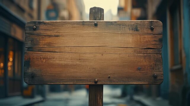 無地の木製サインが映えるヴィンテージ風の看板背景