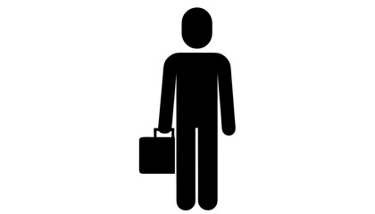 Businessman icon stands upright while holding a briefcase to represent a professional worker in this minimalist black and white graphic design. © Sami