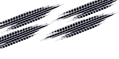 Tire tread marks, drift, motorsport, motocross, rally, tread mark with skid, grinding, splash effect. Graphic set of tire treads, wheel texture, car racing. Vector collection, wheel treads on asphalt © ribut