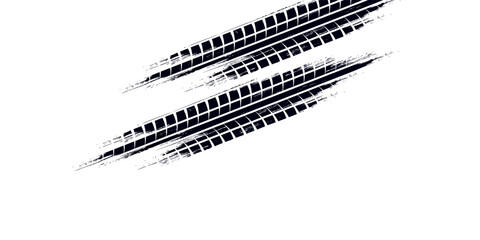 Tire tread marks, drift, motorsport, motocross, rally, tread mark with skid, grinding, splash effect. Graphic set of tire treads, wheel texture, car racing. Vector collection, wheel treads on asphalt © ribut