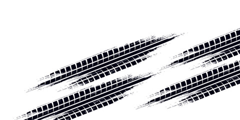Tire tread marks, drift, motorsport, motocross, rally, tread mark with skid, grinding, splash effect. Graphic set of tire treads, wheel texture, car racing. Vector collection, wheel treads on asphalt © ribut