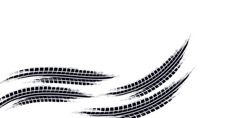 Tire tread marks, drift, motorsport, motocross, rally, tread mark with skid, grinding, splash effect. Graphic set of tire treads, wheel texture, car racing. Vector collection, wheel treads on asphalt © ribut