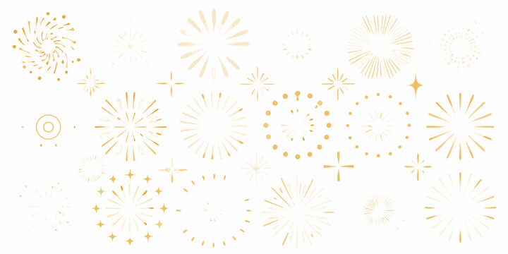 Golden firework burst collection vector illustration with white background