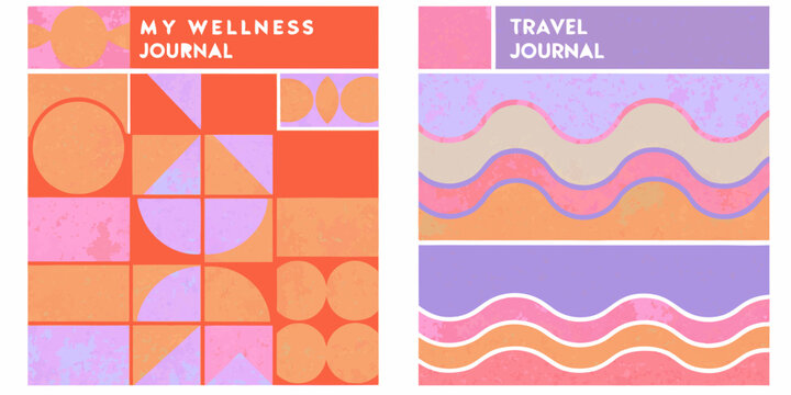 Journal covers with geometric and wave patterns textured vector illustration