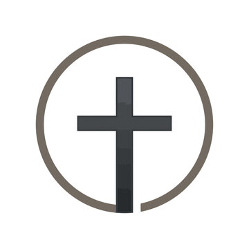 A black cross symbol inside a broken gray circle on white