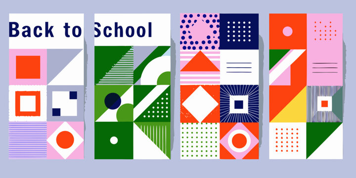 Geometric pattern posters with text colorful vector illustration
