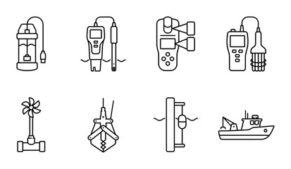 Water Quality Testing Equipment Icons, Oceanography Instruments, Scientific Measurement Tools, Marine Research Gadgets © IconCrown123
