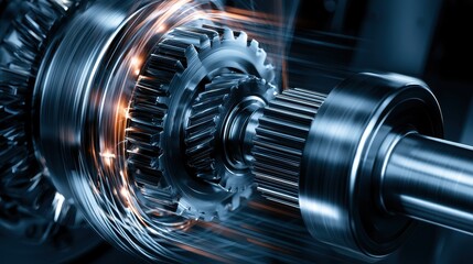 Fototapeta premium Industrial mechanical gears rotating with motion blur effect