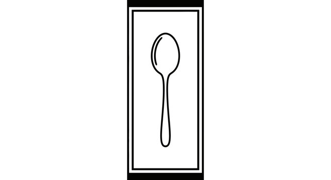 Simple Line Art Spoon Icon Inside a Rectangle Frame, Minimalist Kitchen Utensil Graphic