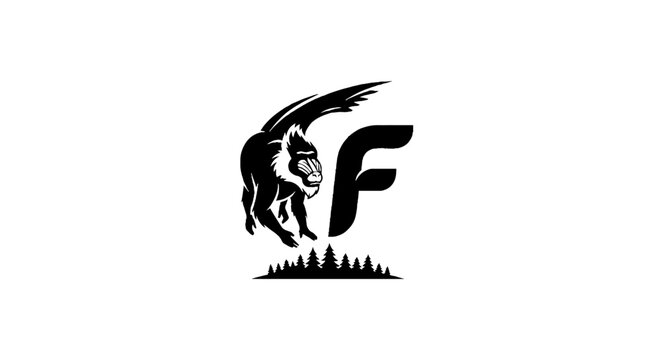 Black and white gorilla logo with letter F design.
