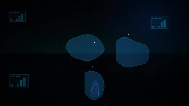 Abstract futuristic digital interface with data visualizations and glowing elements.