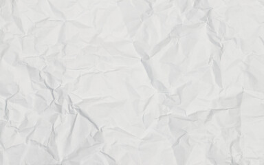 Naklejka premium White crumpled paper texture background. Abstract wrinkled pattern of blank document page sheet with creases, folds, and shadows. Perfect for overlay design, backdrop, or minimalist concept.