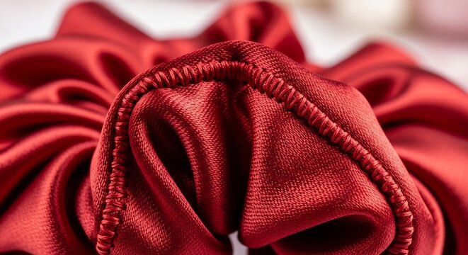 Luxurious Red Satin Scrunchie Folded in Soft Studio Lighting