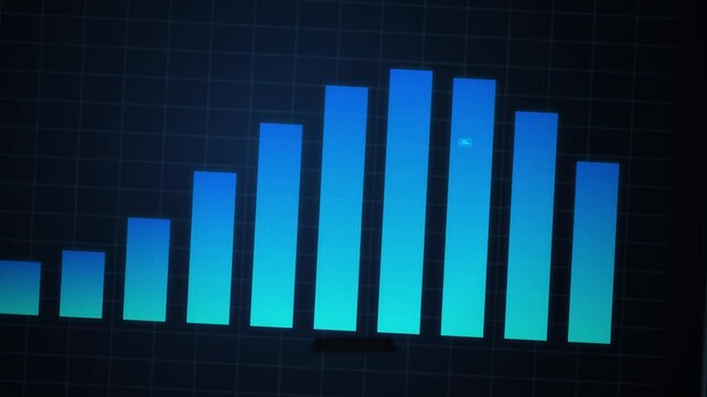 Digital Bar Chart Showing Growth and Decline on Dark Background.