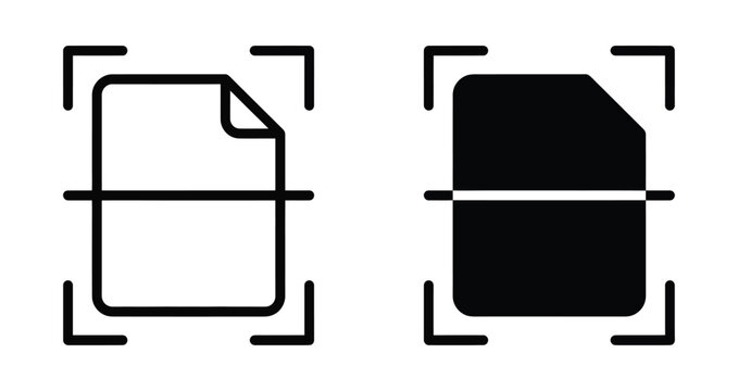 Document scanning icon set in solid and outline style. Vector illustration