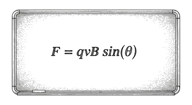 Physics Formula F=qvBsin(&theta;) on a Whiteboard - Magnetic Force Equation