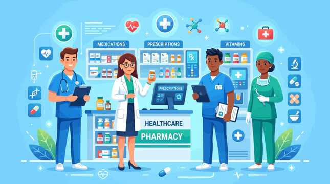 Healthcare Team in Pharmacy: Medicine & Prescription Preparation