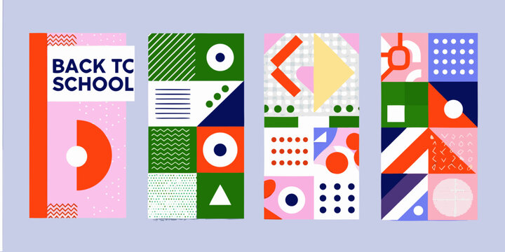 Geometric pattern collection with circles triangles and rectangles a colorful vector illustration abstract arrangement