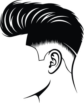 Retro pompadour haircut with shaved sides vector, vintage male hairstyle.