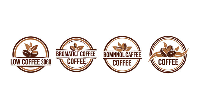 Set of four coffee branding logos featuring aromatic cups and beans in a cohesive design.