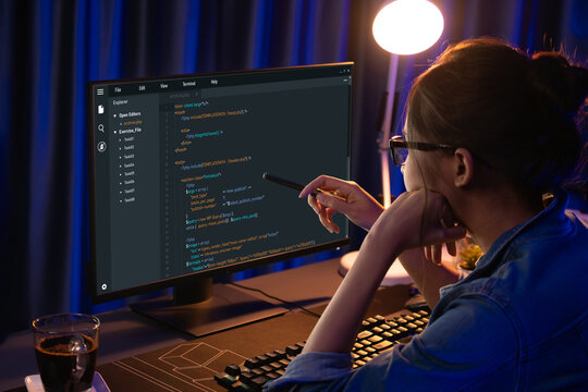Software development programming on computer screen for brisk application and program coding