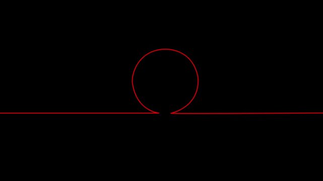 Circle glowing in red neon light on a horizontal line symbolizes danger or a warning signal through a sharp design element suitable for modern graphic projects requiring a bold and dark aesthetic.