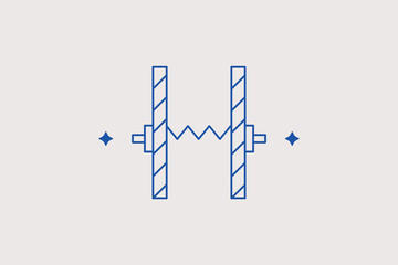 Fototapeta premium Physics mechanics spring between two bars line icon for laboratory supply store, university education blog, science app. Technical vector illustration for academic research.